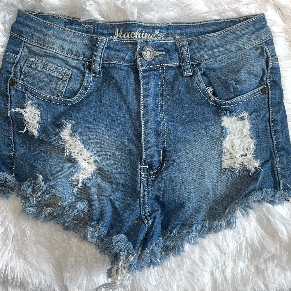 Machine Women's Blue Distressed Denim Shorts